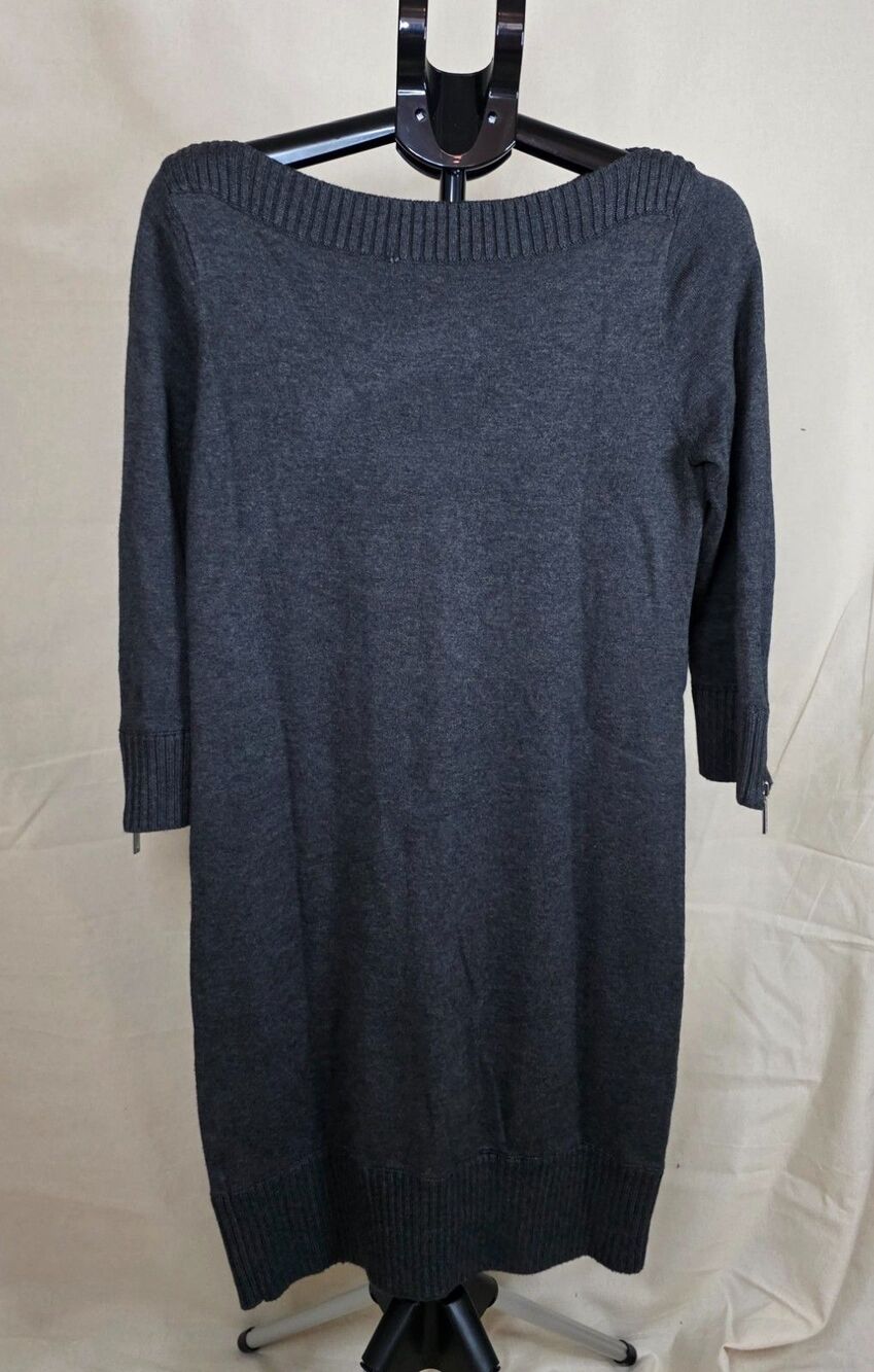 Michael Kors | Dark Gray Sweater Dress | Boatneck | Zip Detail | Medium - Picture 8 of 10